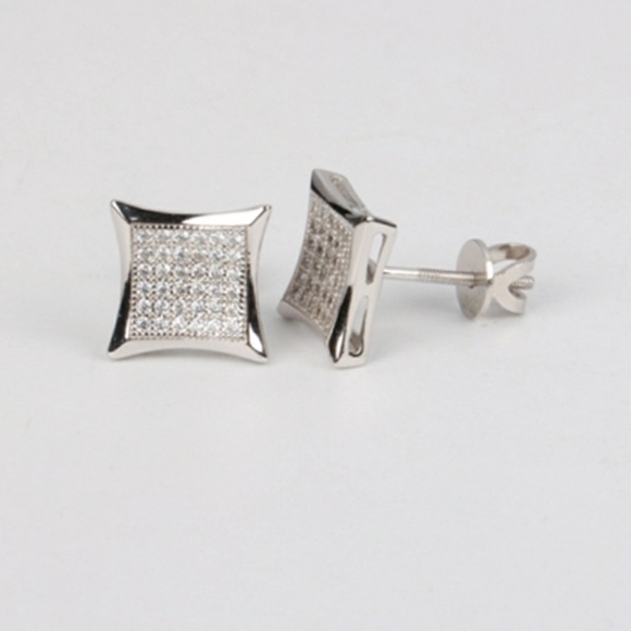 Iced Out Custom 925 Silver Studded Earrings - Picture 3 of 5